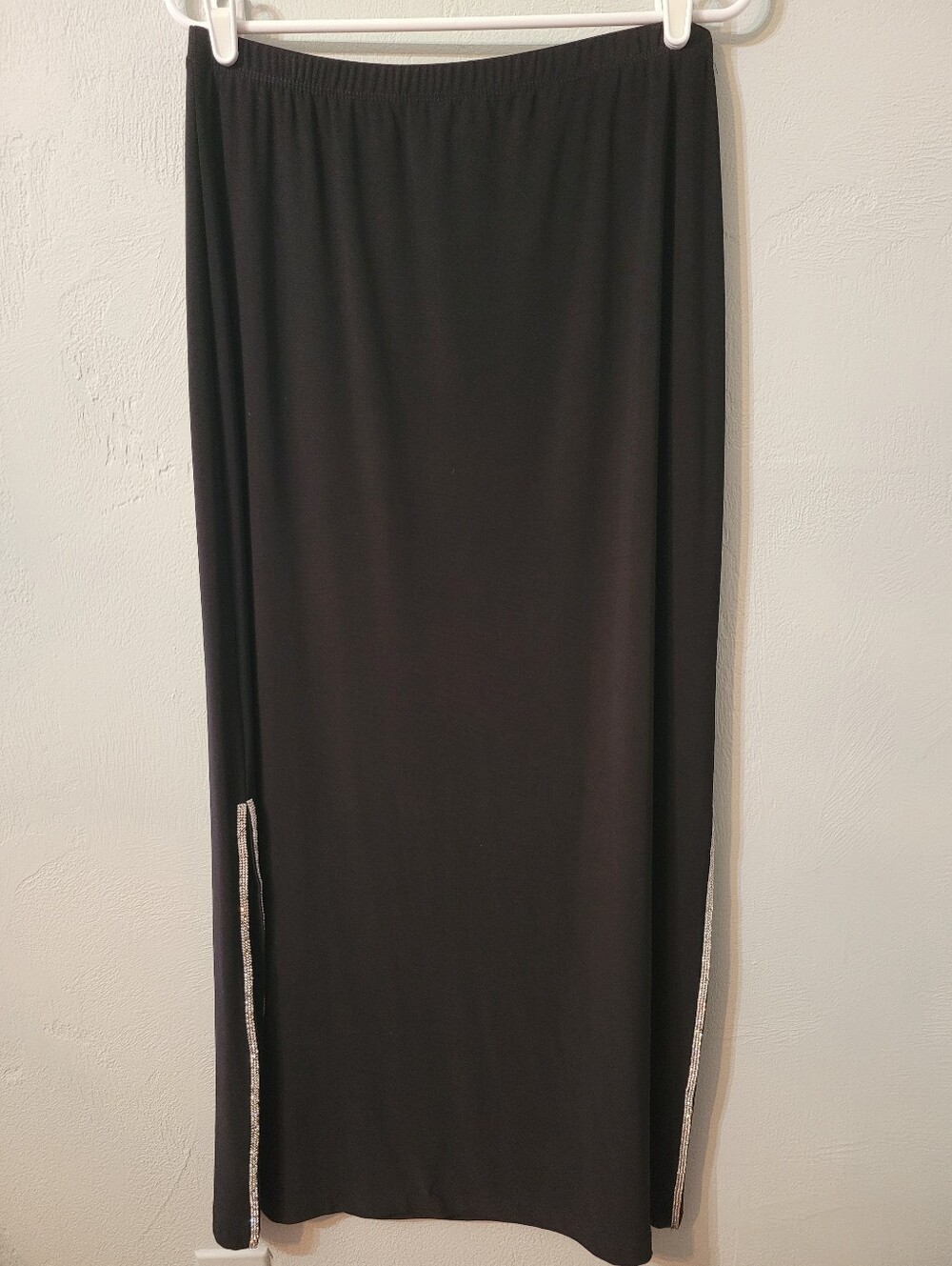 MSK Unique Split Black Sleek Long Sequin Edge Skirt Size Large